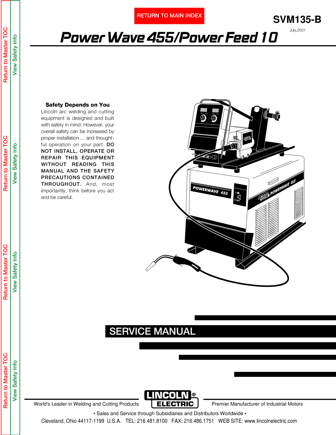 Lincoln Electric SVM135-B service manual Power Wave 455/Power Feed, Safety Depends on You 