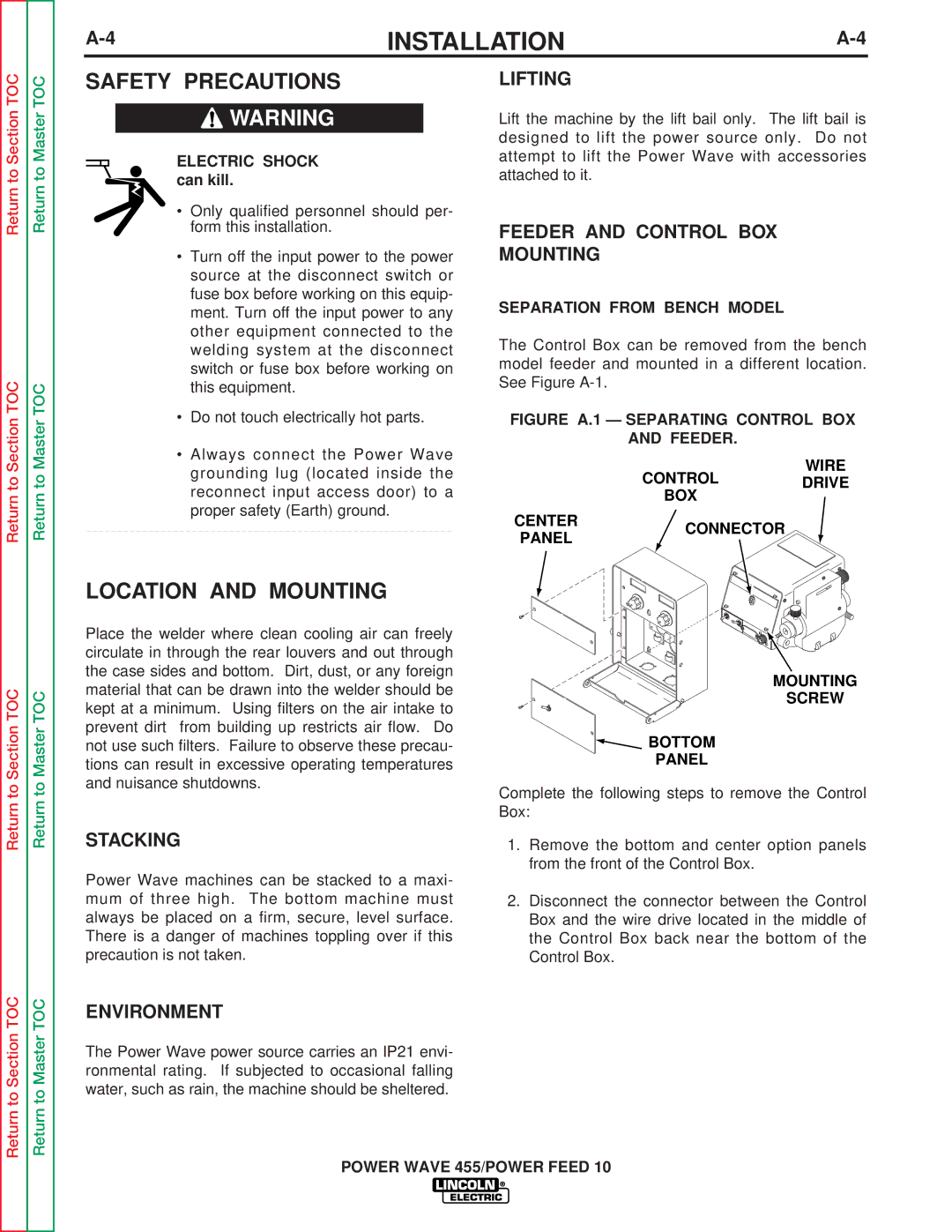 Lincoln Electric SVM135-B service manual Safety Precautions, Location and Mounting 