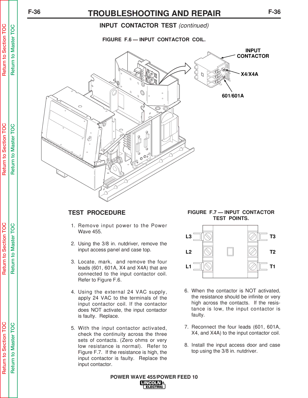 Lincoln Electric SVM135-B service manual 36TROUBLESHOOTING and REPAIRF-36, X4/X4A 601/601A, Test Points 