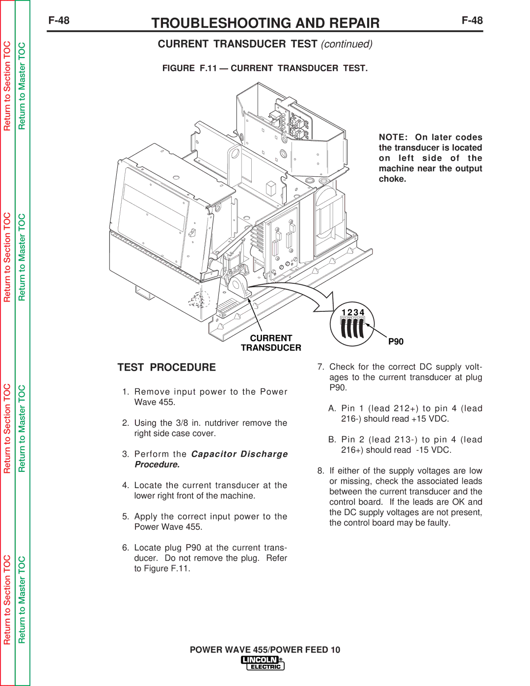 Lincoln Electric SVM135-B service manual 48TROUBLESHOOTING and REPAIRF-48, Current Transducer, P90 