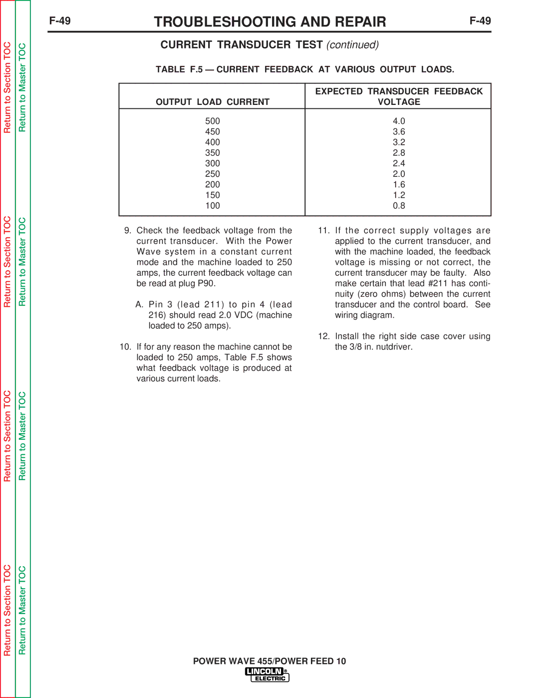 Lincoln Electric SVM135-B service manual 500 450 400 350 300 250 200 150 100 