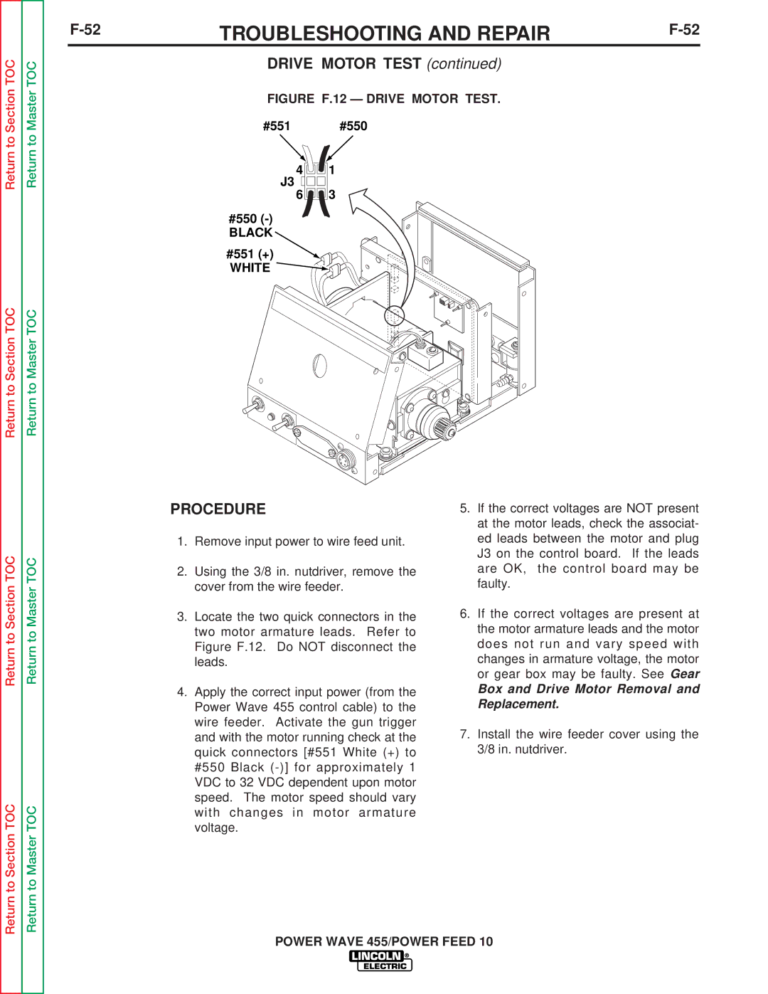 Lincoln Electric SVM135-B service manual #551 #550, Black, #551 +, White, Box and Drive Motor Removal and Replacement 