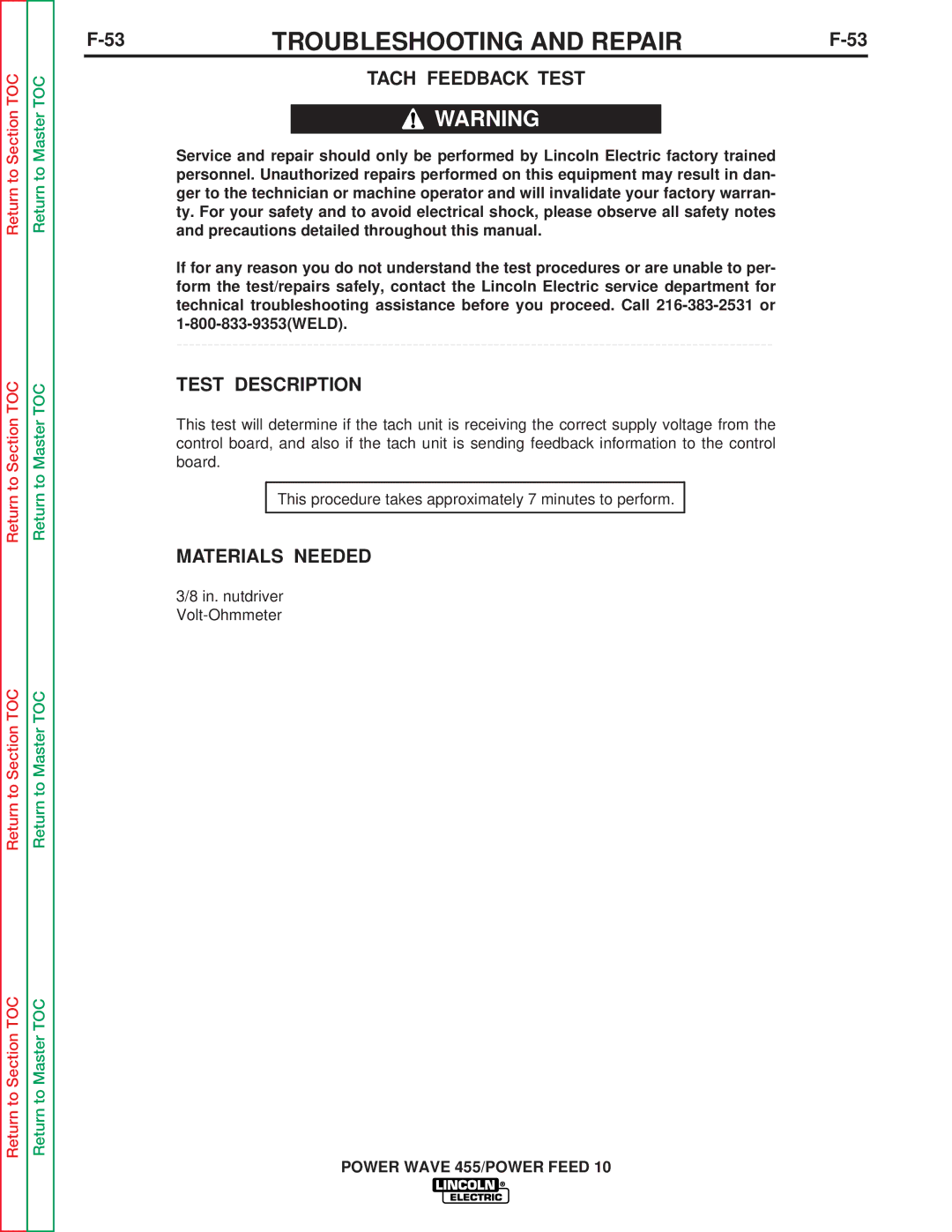 Lincoln Electric SVM135-B service manual Tach Feedback Test 