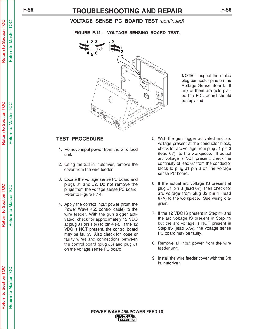 Lincoln Electric SVM135-B service manual 56TROUBLESHOOTING and REPAIRF-56, J1 4 5 