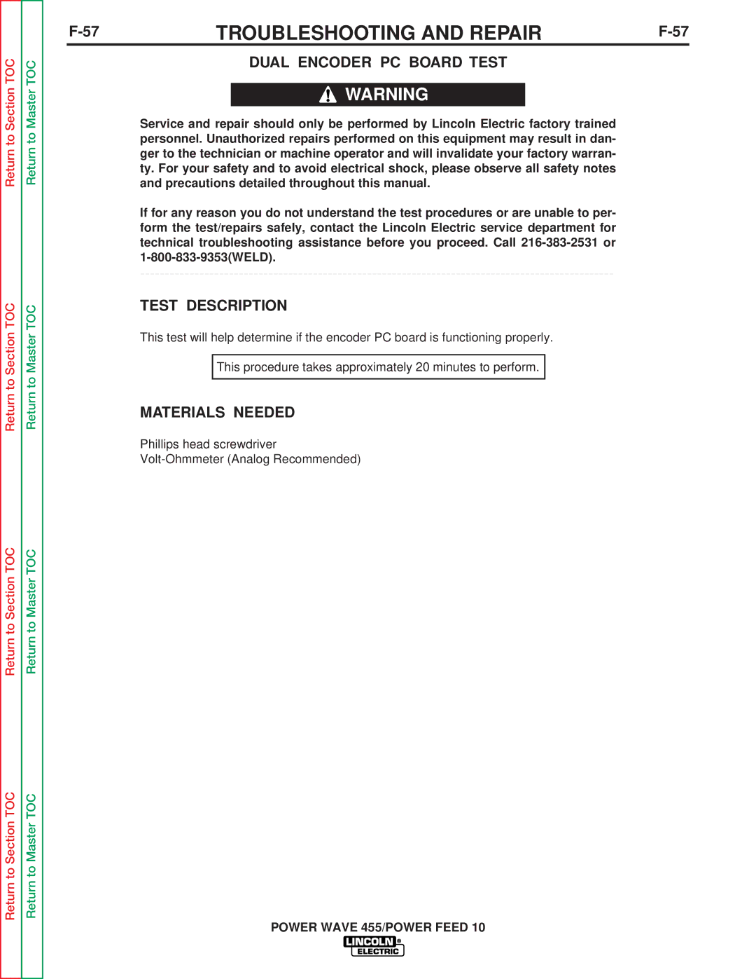 Lincoln Electric SVM135-B service manual Dual Encoder PC Board Test 