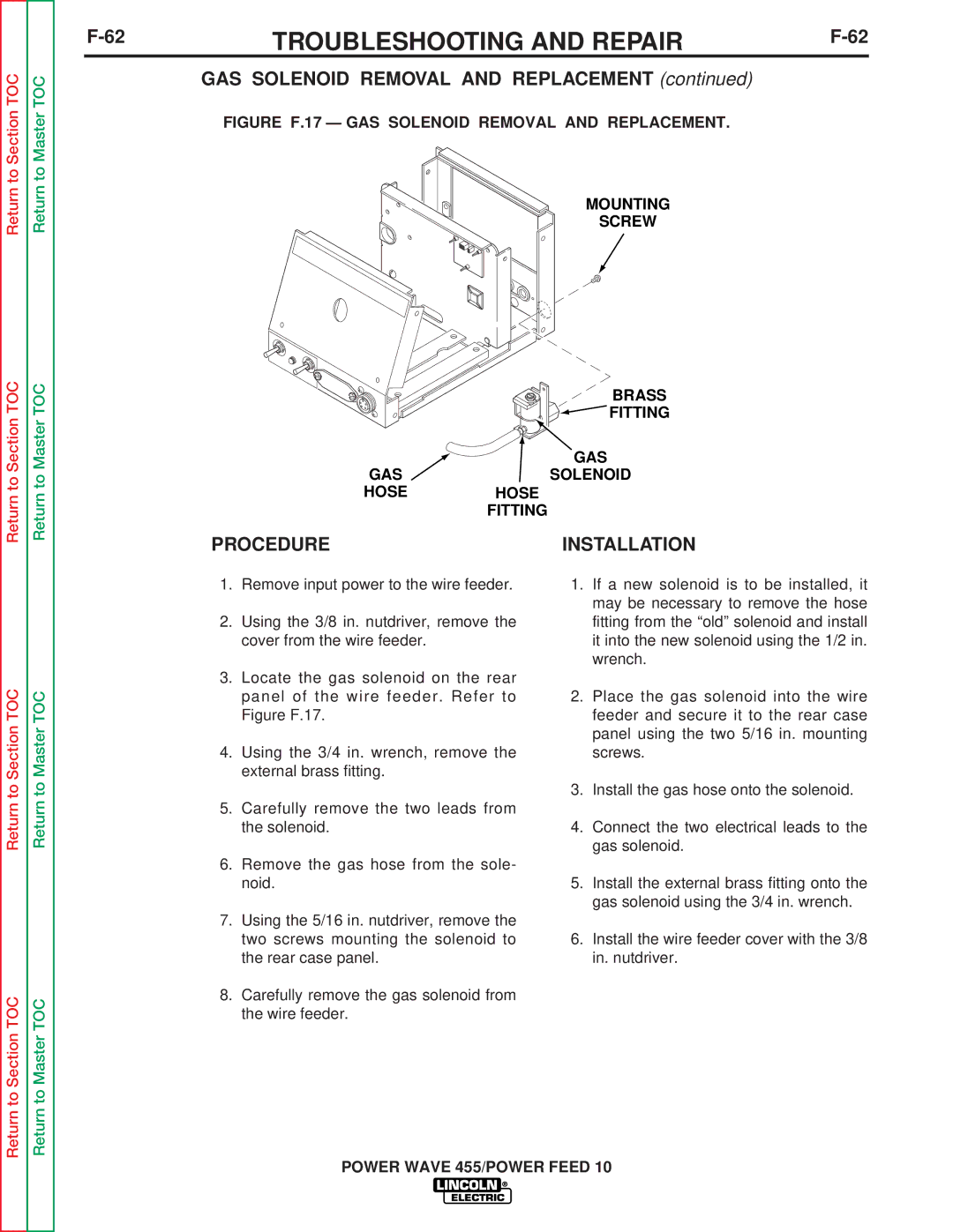 Lincoln Electric SVM135-B service manual 62TROUBLESHOOTING and REPAIRF-62, Installation 