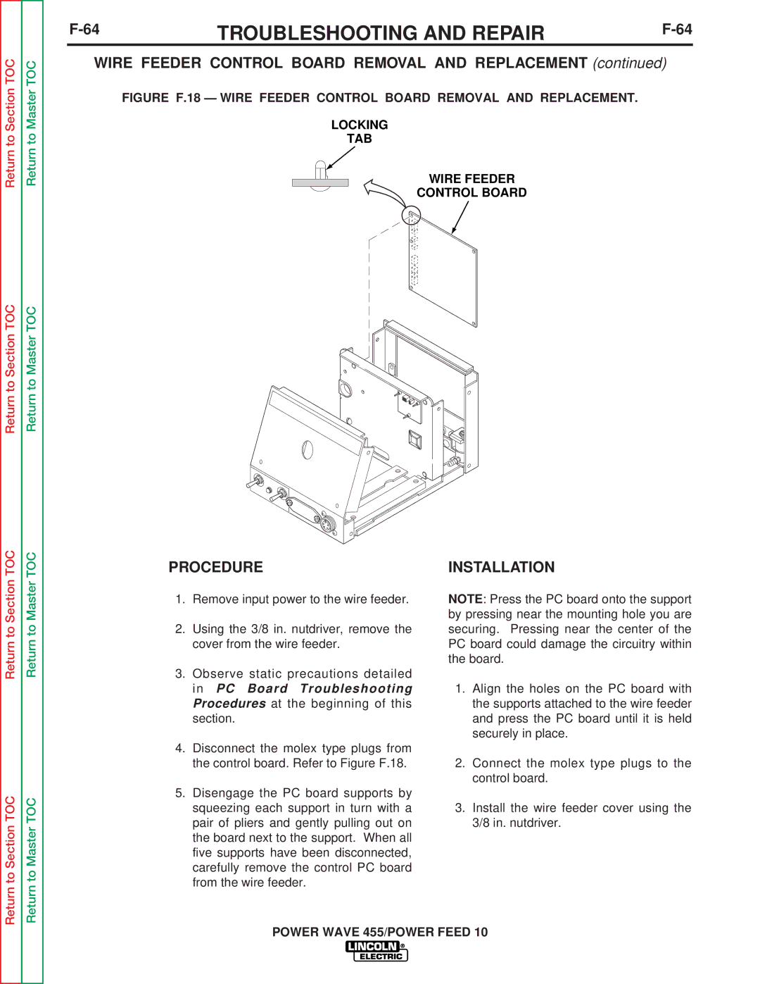 Lincoln Electric SVM135-B service manual Wire Feeder Control Board Removal and Replacement 