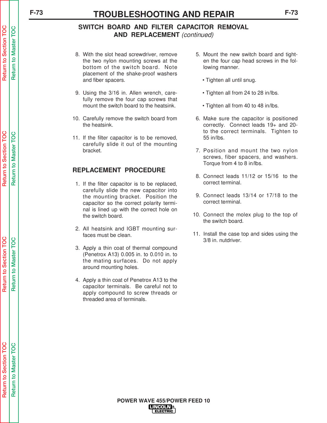 Lincoln Electric SVM135-B service manual Replacement Procedure 