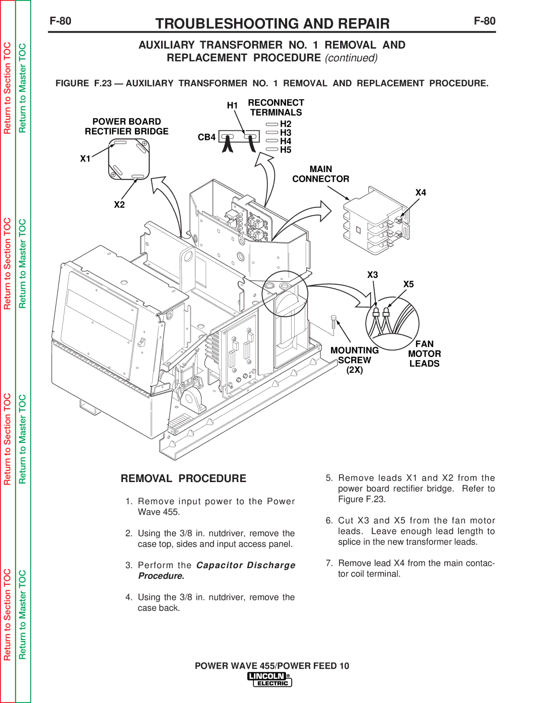 Lincoln Electric SVM135-B service manual Auxiliary Transformer no Removal, Replacement Procedure 