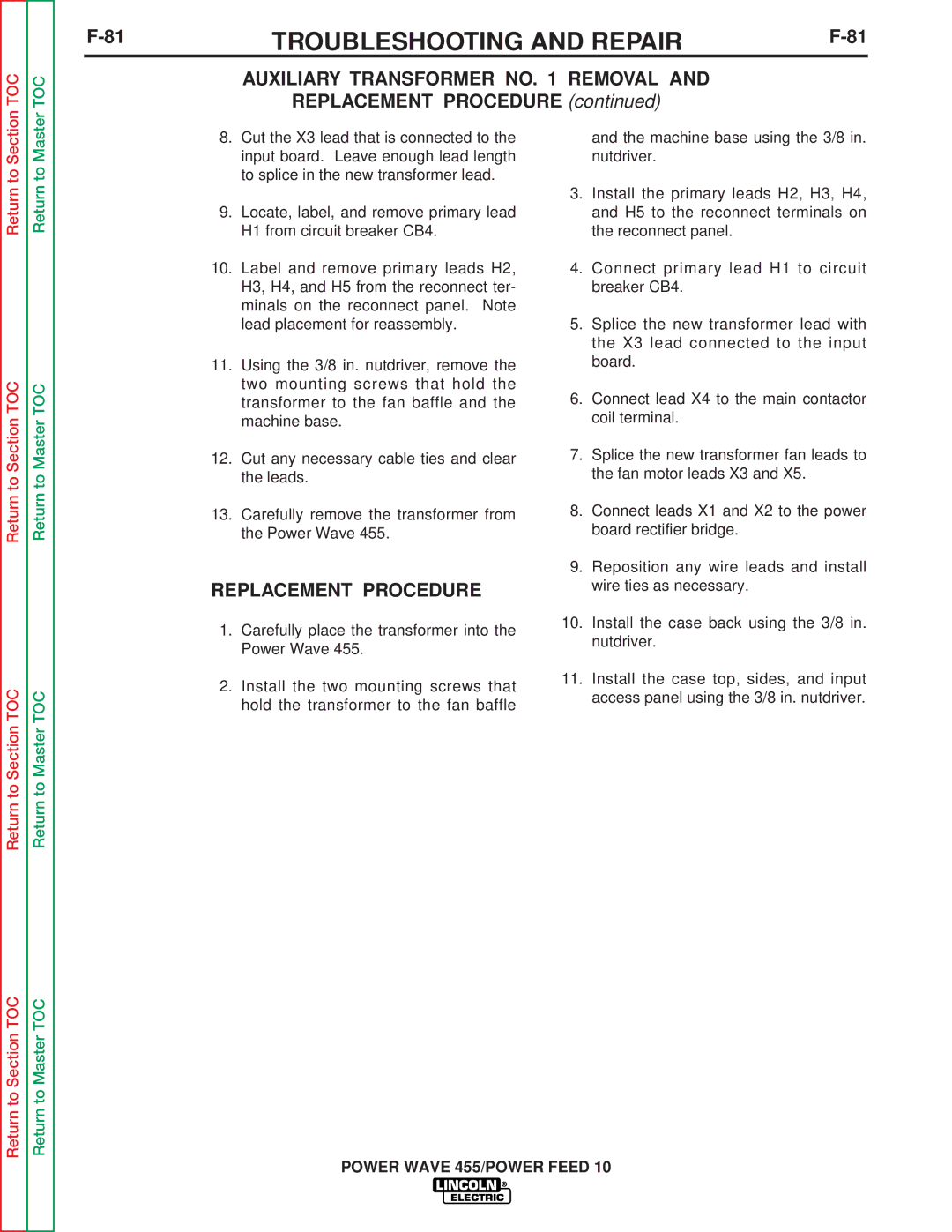 Lincoln Electric SVM135-B service manual Toc 