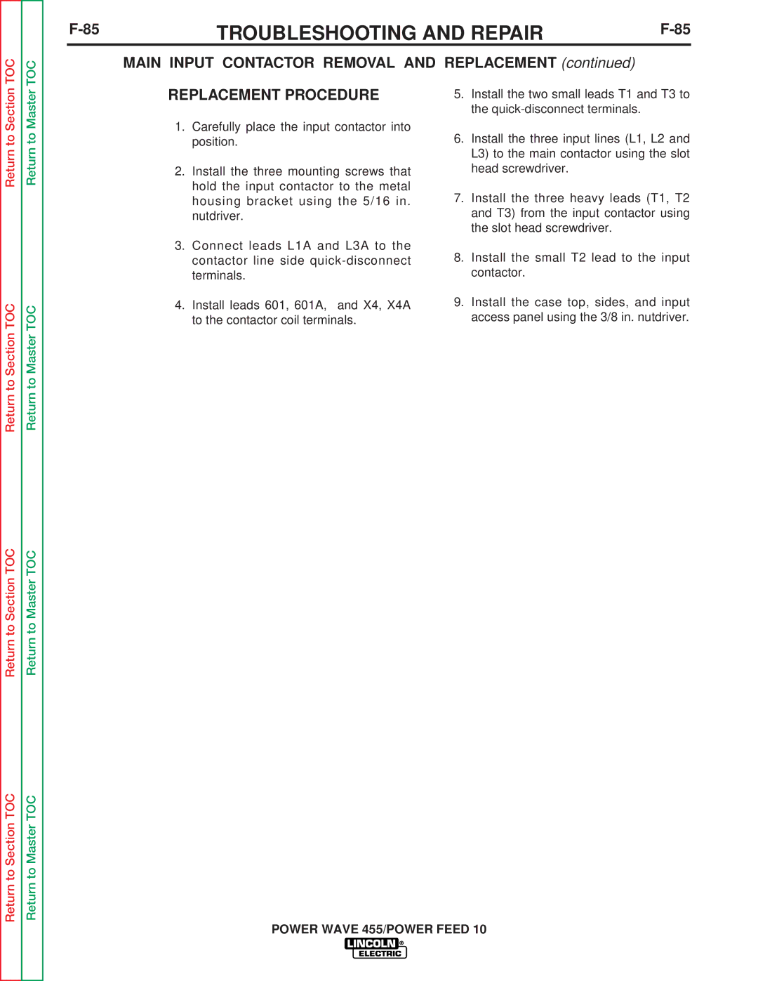 Lincoln Electric SVM135-B service manual Replacement Procedure 