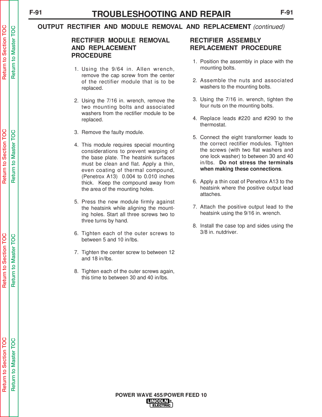 Lincoln Electric SVM135-B service manual Return to 