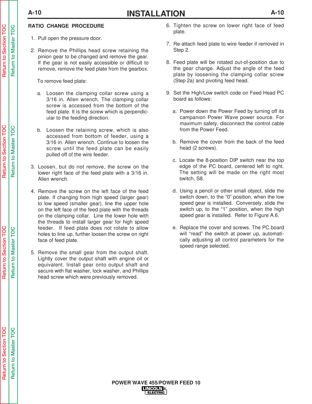 Lincoln Electric SVM135-B service manual Ratio Change Procedure 