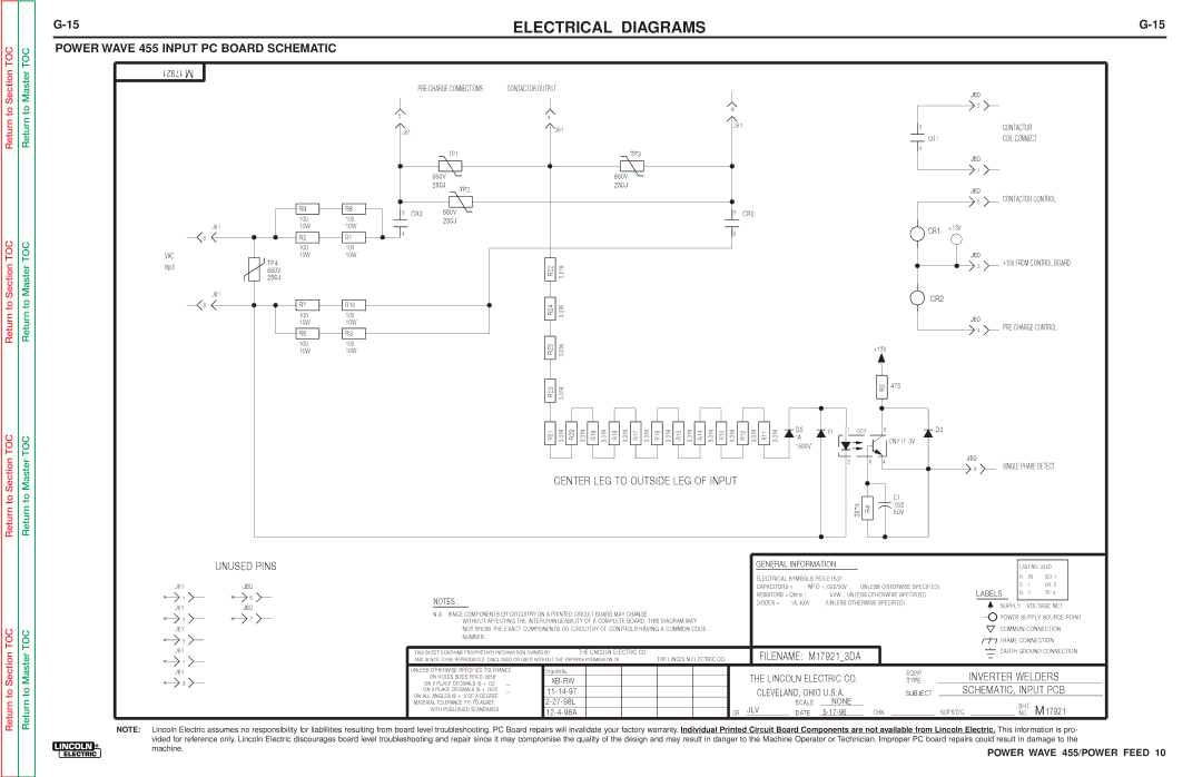 Lincoln Electric SVM135-B service manual Power Wave 455 Input PC Board Schematic, 17921 M 