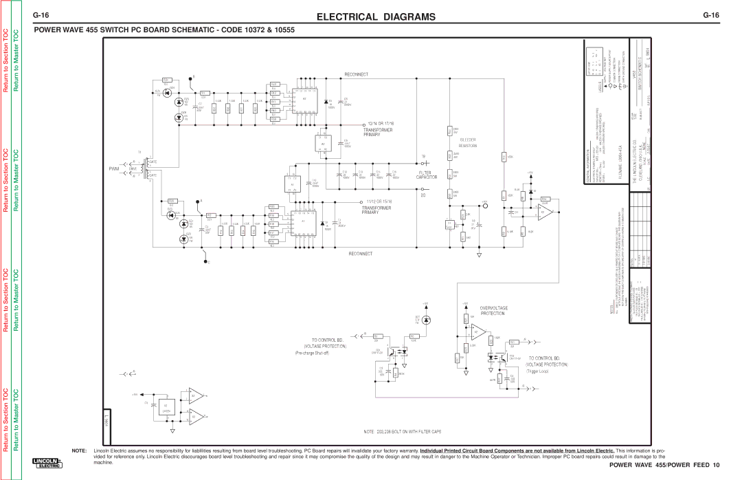 Lincoln Electric SVM135-B service manual Power Wave 455 Switch PC Board Schematic Code 10372, V450 