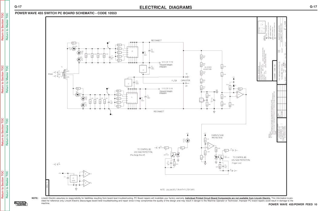 Lincoln Electric SVM135-B service manual Power Wave 455 Switch PC Board Schematic Code, 221K 