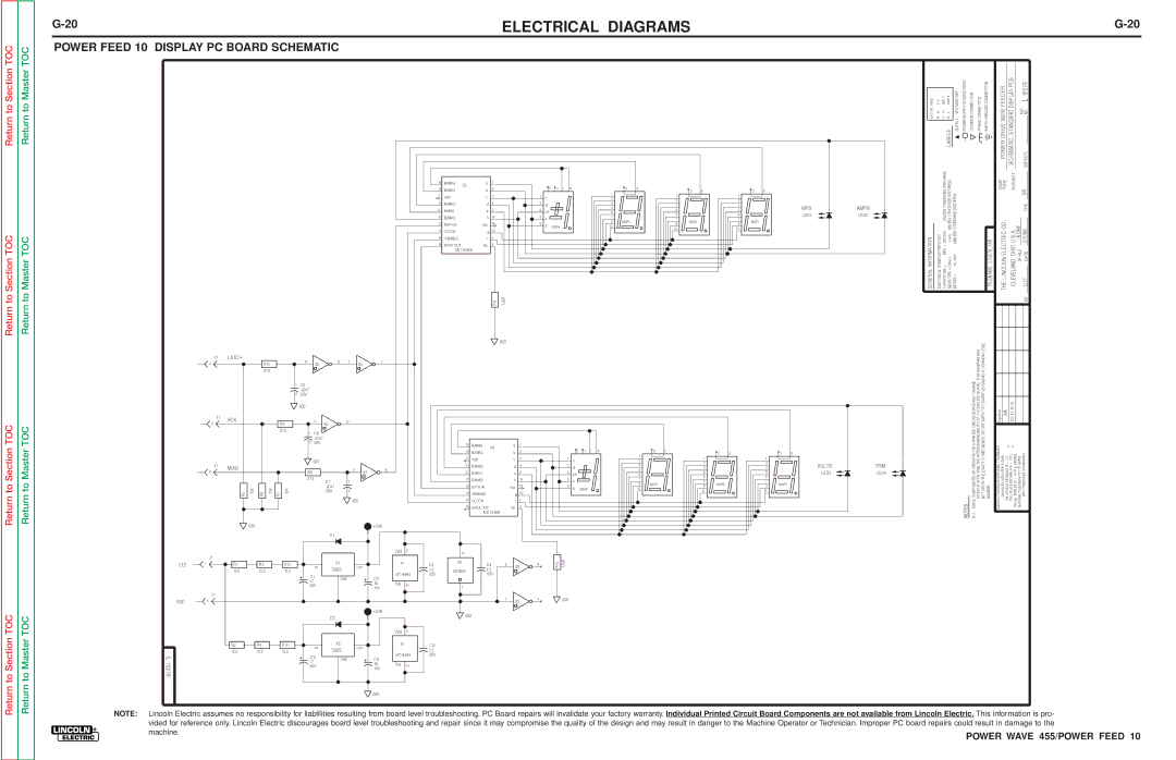 Lincoln Electric SVM135-B service manual Power Feed 10 Display PC Board Schematic, 14X-5 