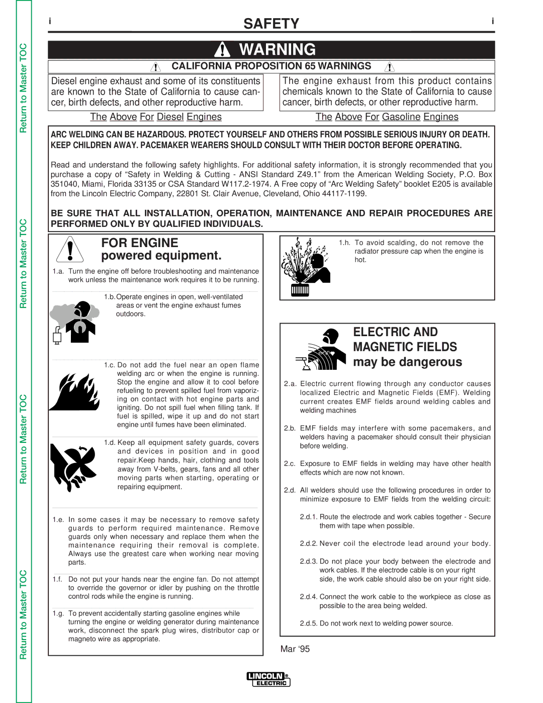 Lincoln Electric SVM135-B service manual Safety, California Proposition 65 Warnings 