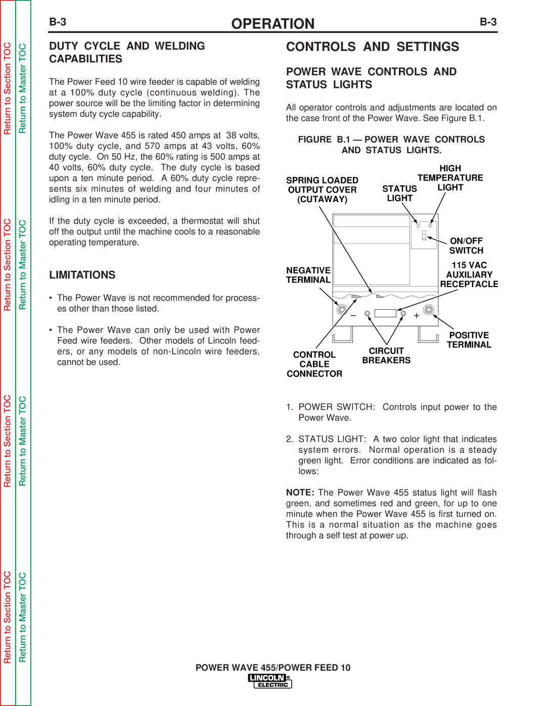 Lincoln Electric SVM135-B service manual Duty Cycle and Welding Capabilities, Limitations 