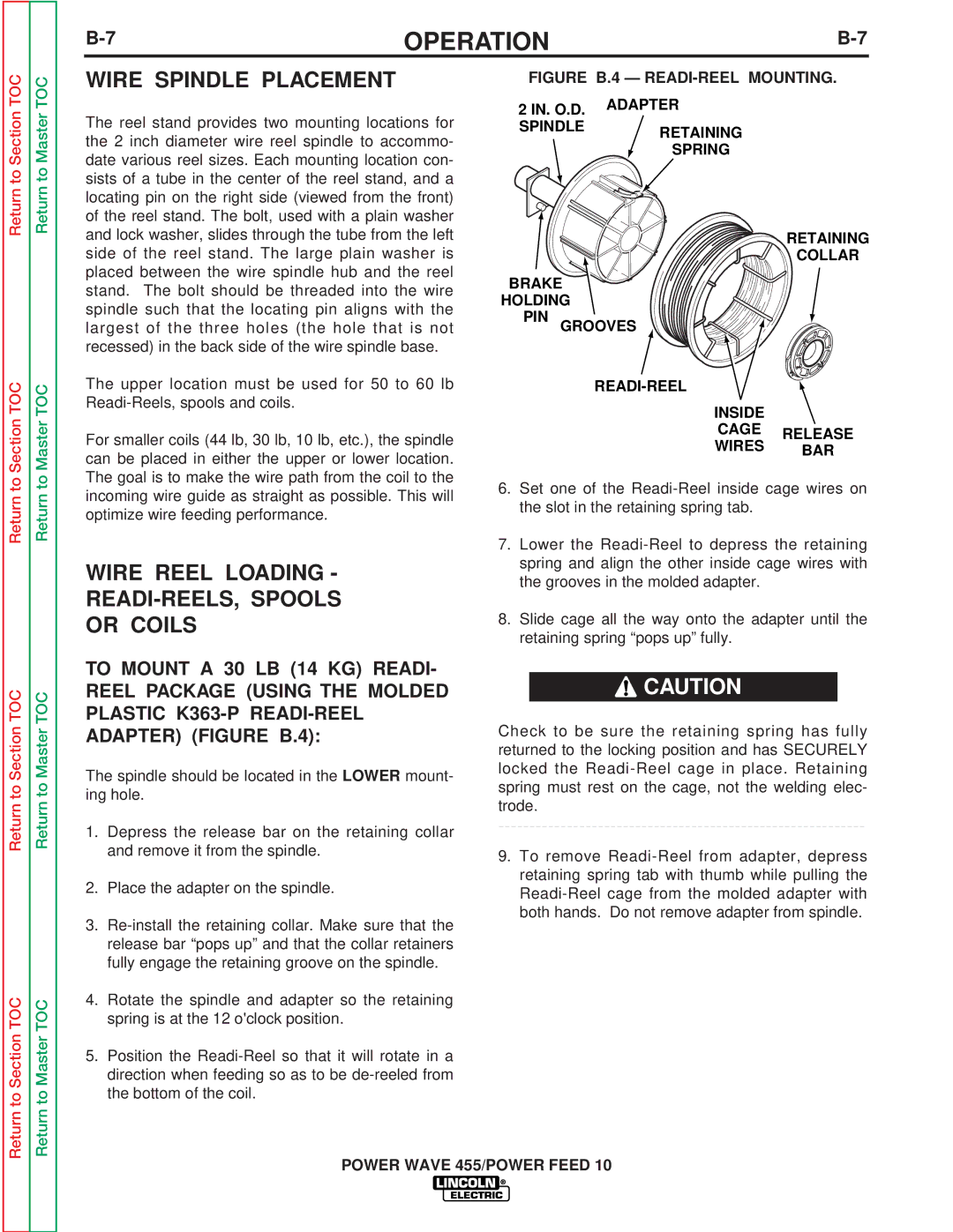 Lincoln Electric SVM135-B service manual Wire Spindle Placement, Wire Reel Loading READI-REELS, Spools Or Coils 