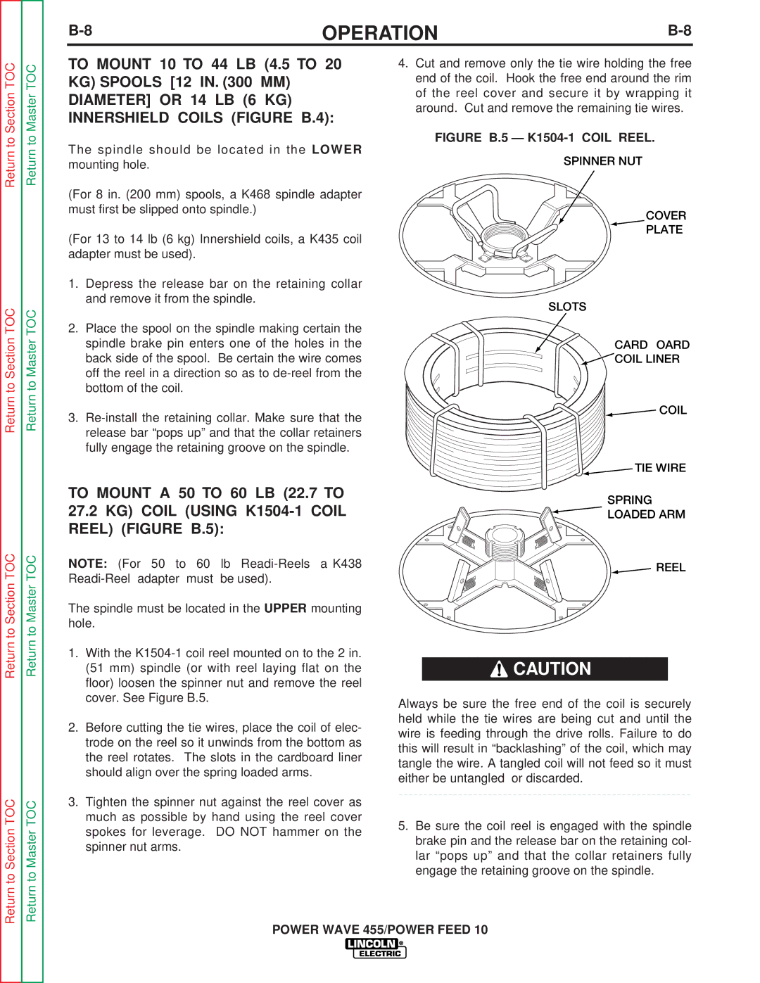 Lincoln Electric SVM135-B service manual Innershield Coils Figure B.4, KG Coil Using K1504-1 Coil Reel Figure B.5 