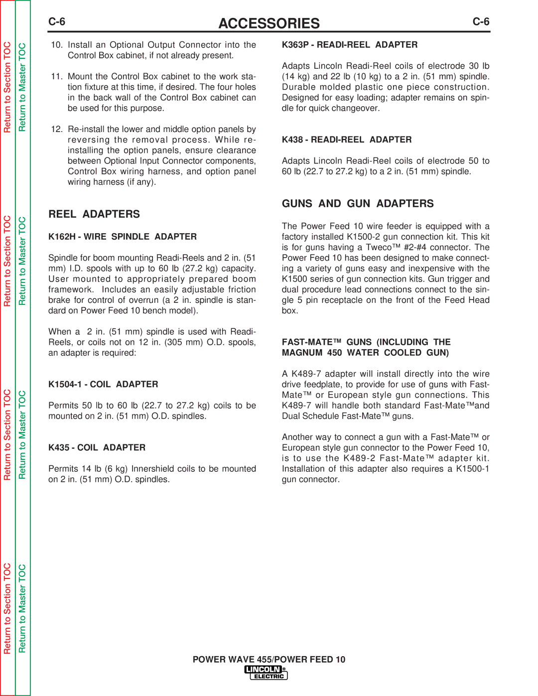 Lincoln Electric SVM135-B service manual Reel Adapters, Guns and GUN Adapters 