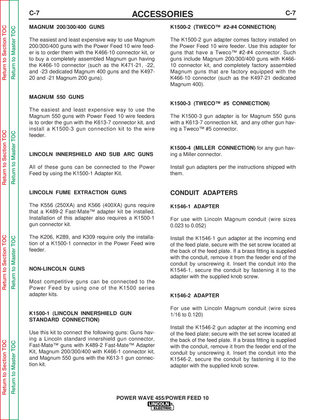 Lincoln Electric SVM135-B service manual Conduit Adapters 