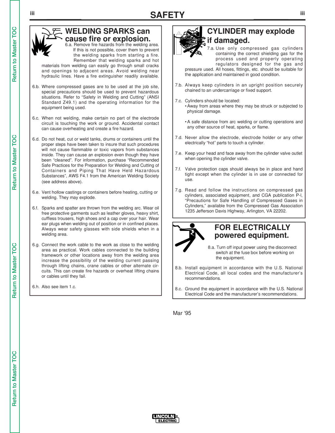 Lincoln Electric SVM135-B service manual Welding Sparks can cause fire or explosion, Iii 