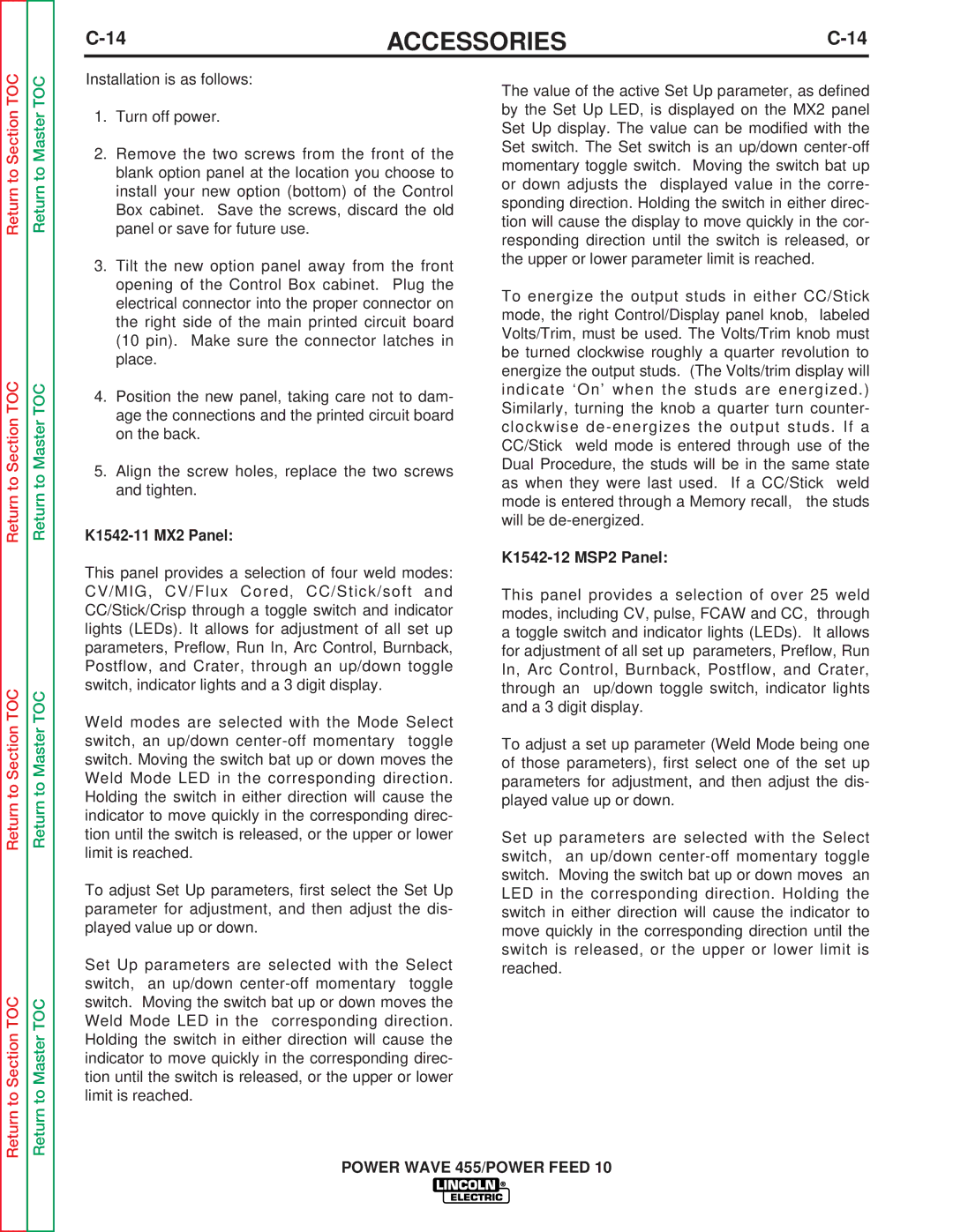 Lincoln Electric SVM135-B service manual K1542-11 MX2 Panel, K1542-12 MSP2 Panel 