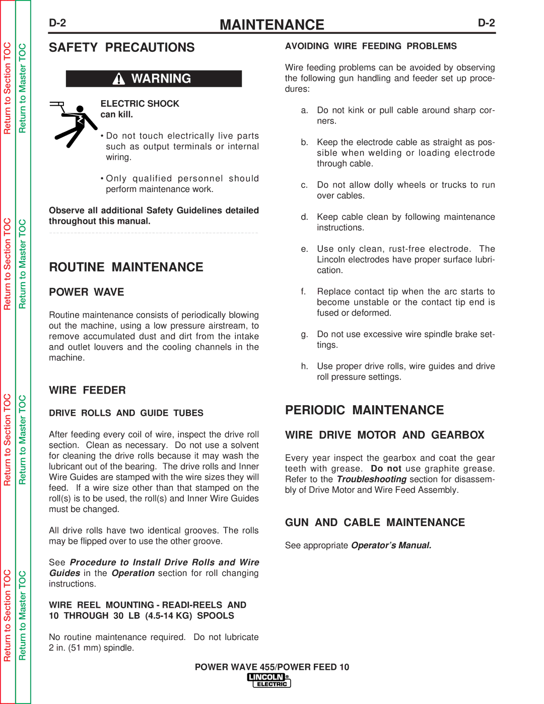 Lincoln Electric SVM135-B service manual Routine Maintenance, Periodic Maintenance 