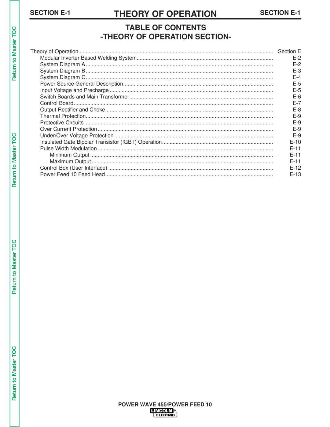 Lincoln Electric SVM135-B service manual Table of Contents Theory of Operation Section 