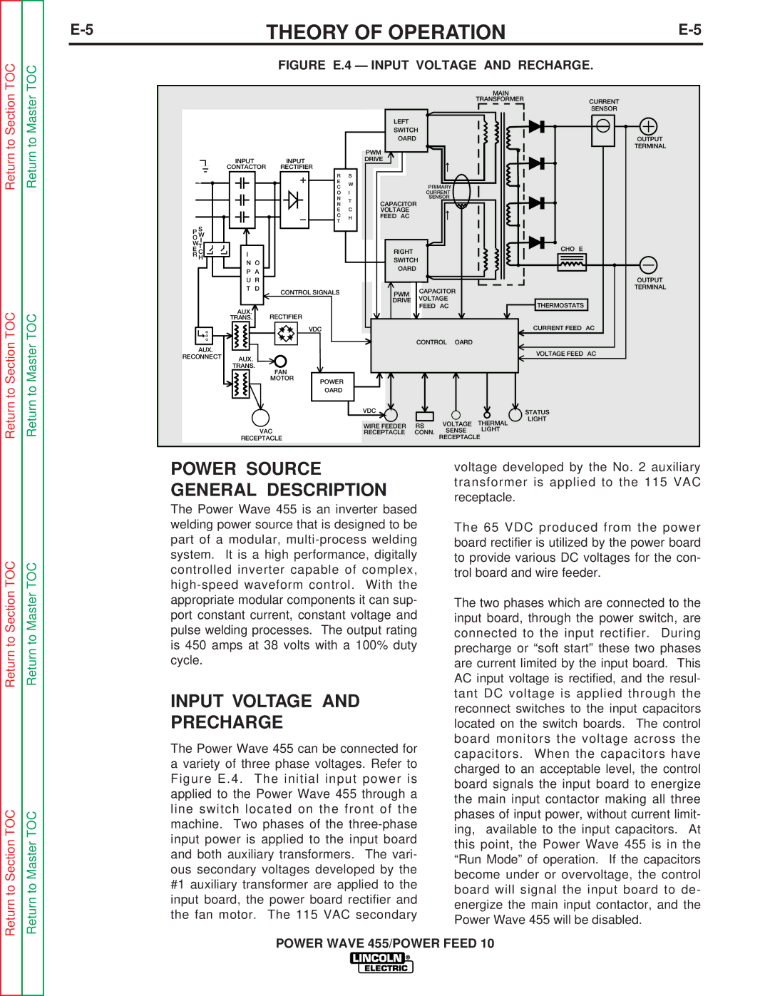 Lincoln Electric SVM135-B service manual Power Source General Description, Input Voltage and Precharge 