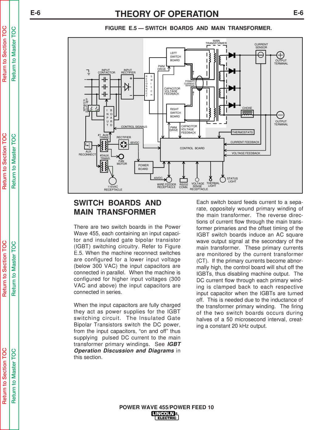 Lincoln Electric SVM135-B Switch Boards and Main Transformer, Operation Discussion and Diagrams in this section 