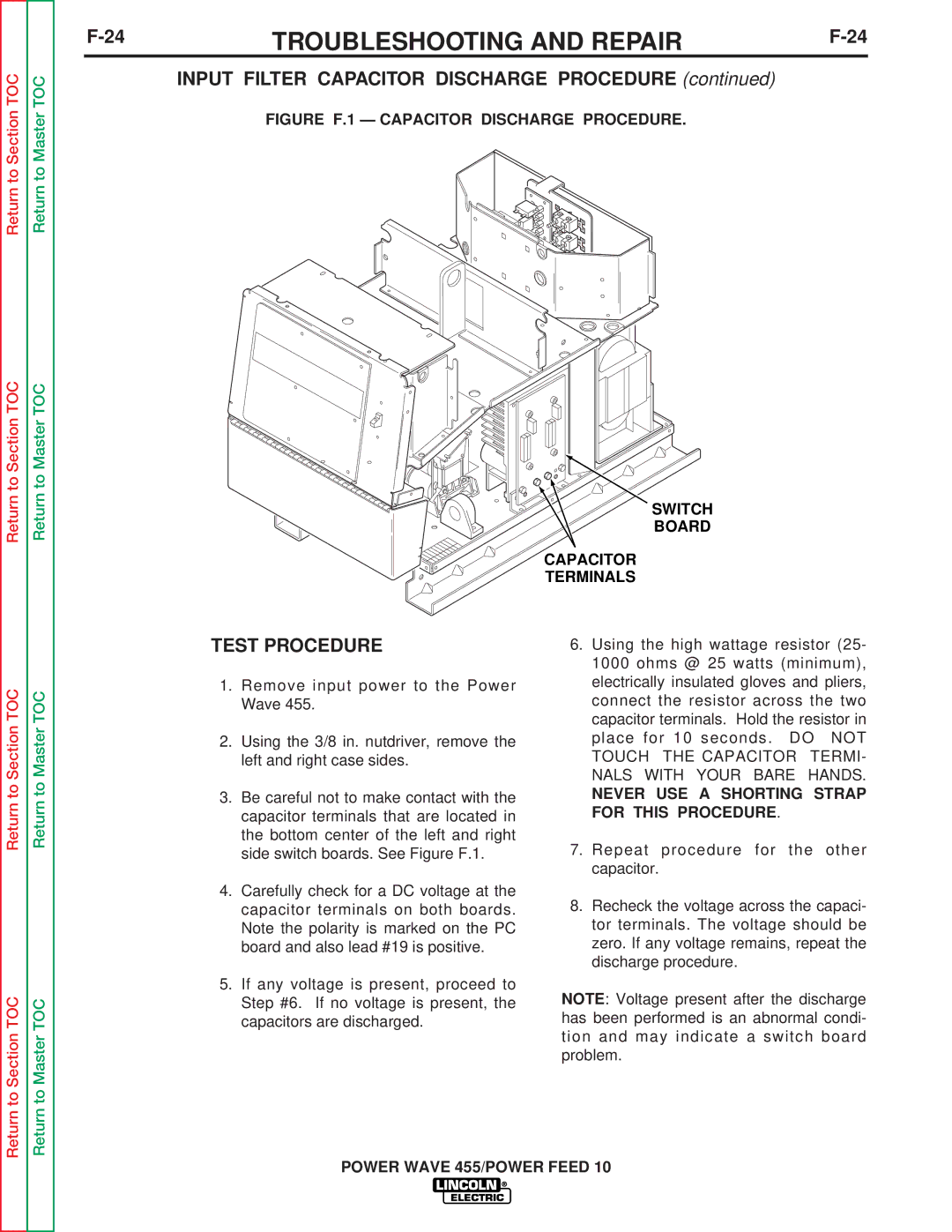 Lincoln Electric SVM135-B service manual Test Procedure, Never USE a Shorting Strap for this Procedure 