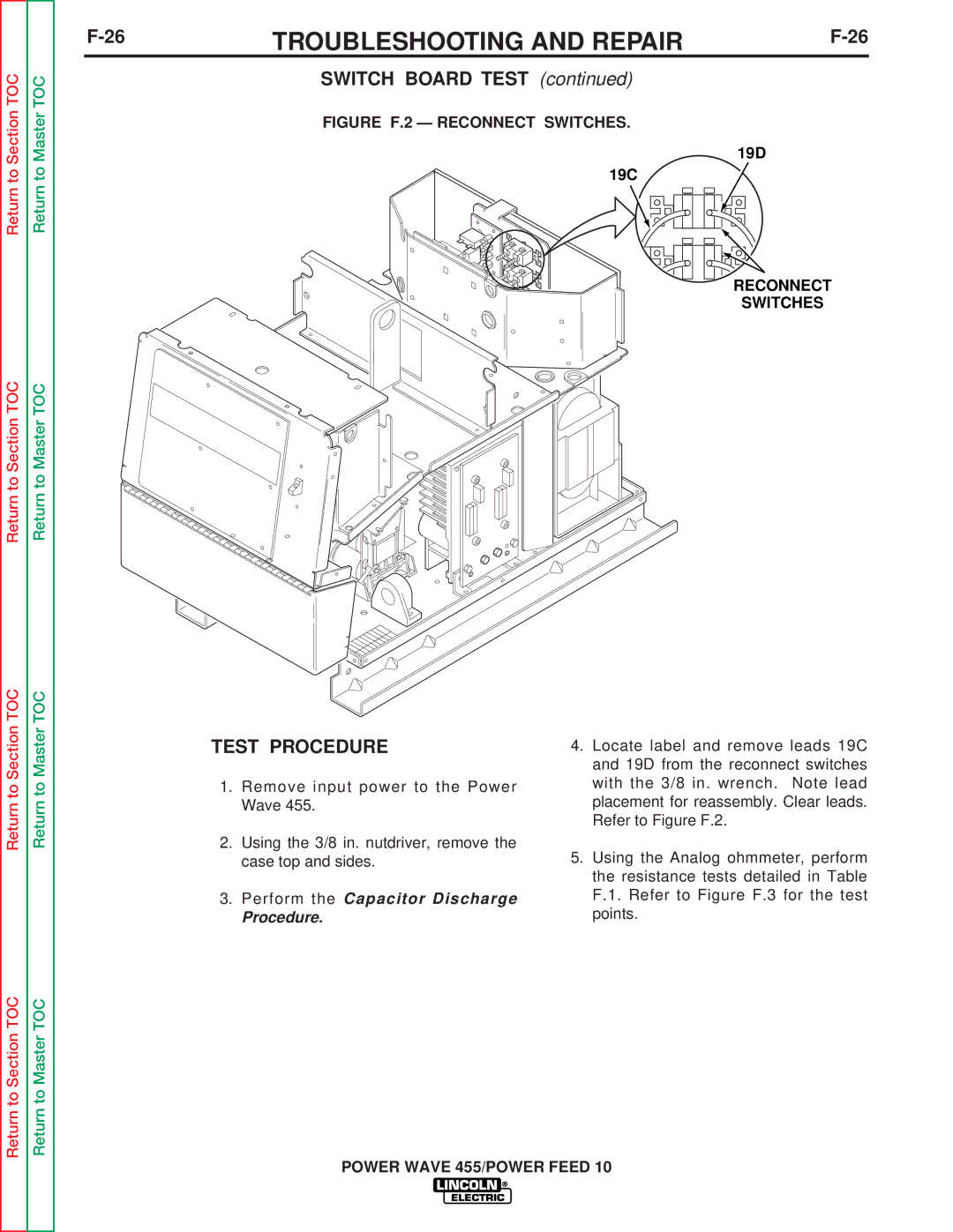 Lincoln Electric SVM135-B service manual 26TROUBLESHOOTING and REPAIRF-26, 19D 19C, Reconnect Switches 