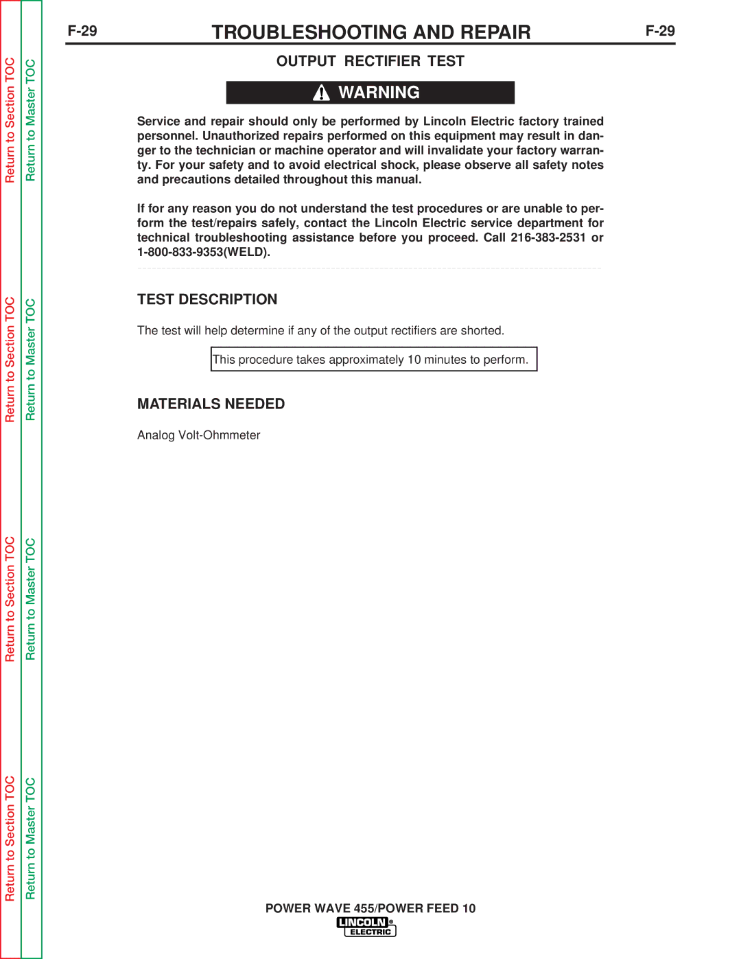 Lincoln Electric SVM135-B service manual Troubleshooting and Repair, Output Rectifier Test 