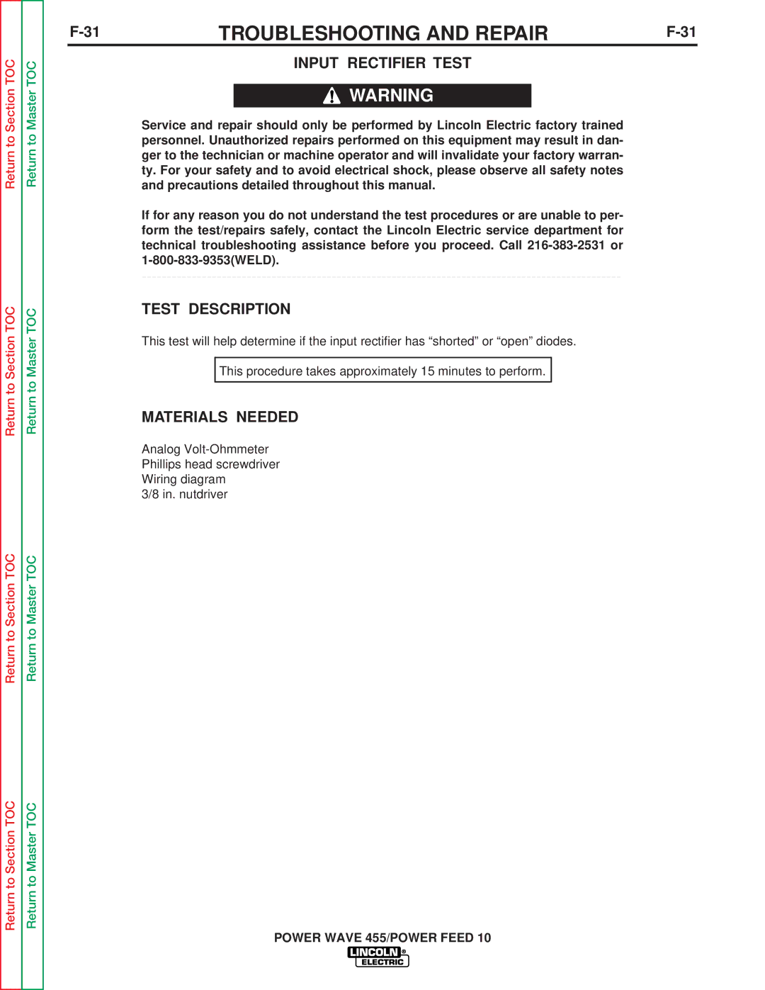 Lincoln Electric SVM135-B service manual Input Rectifier Test 