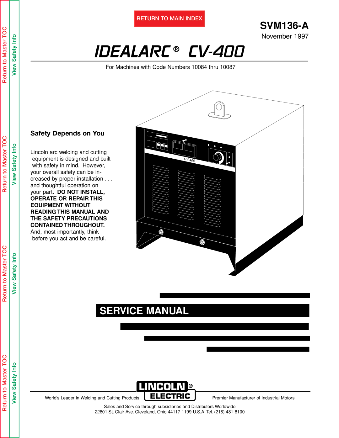 Lincoln Electric SVM136-A service manual Idealarc CV-400 