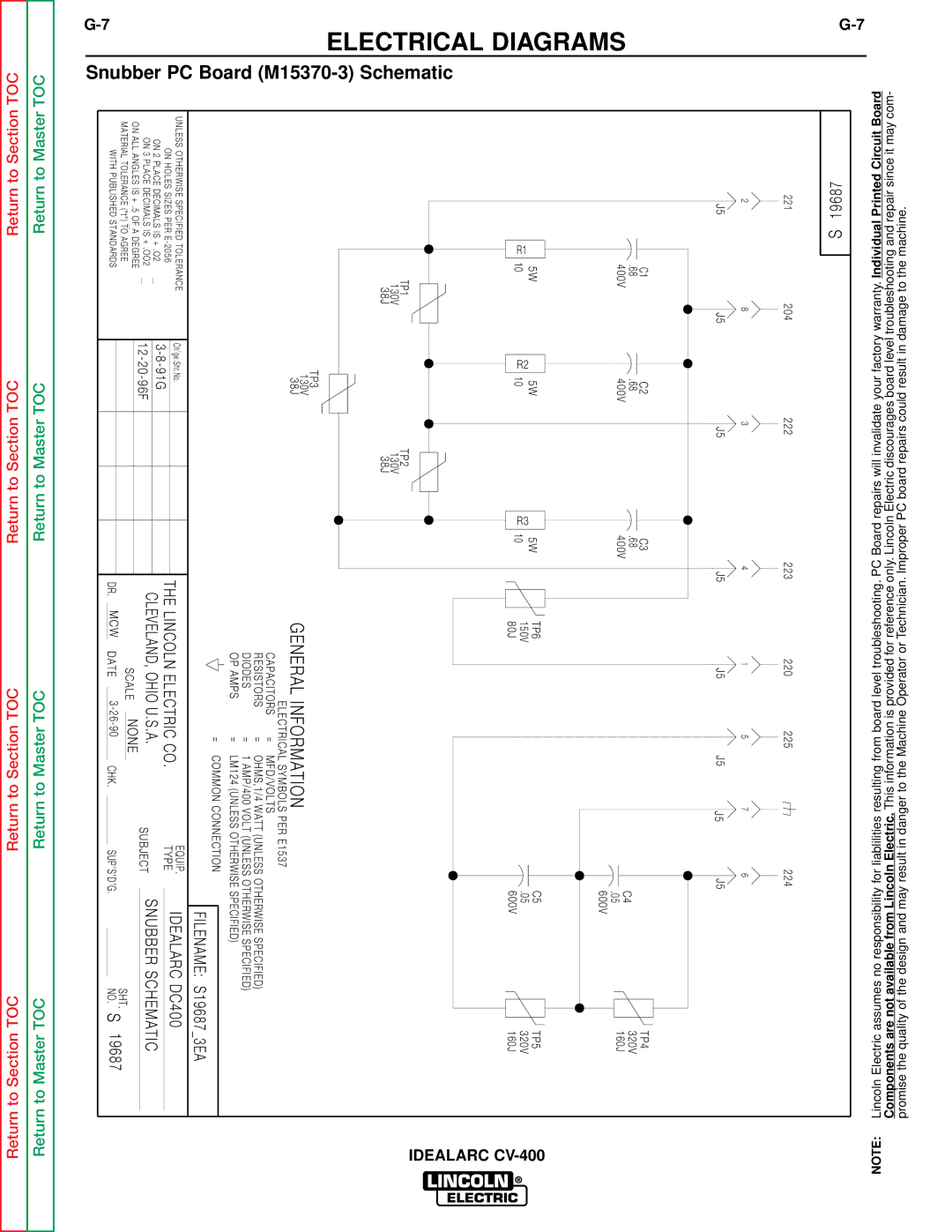 Lincoln Electric SVM136-A service manual Snubber PC Board M15370-3 Schematic 