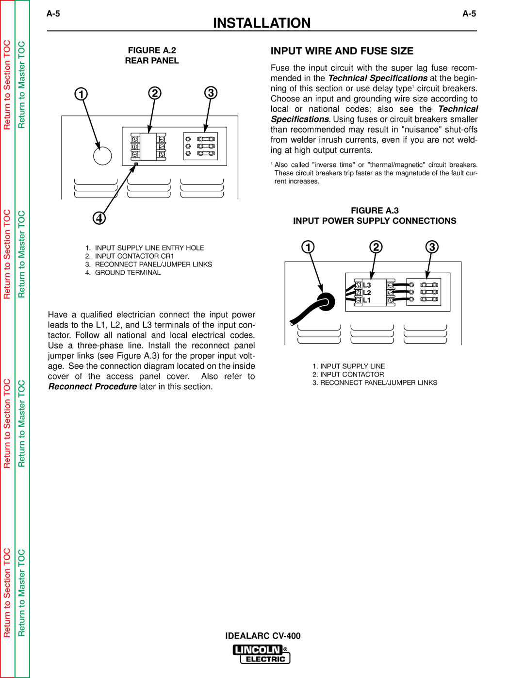 Lincoln Electric SVM136-A service manual Input Wire and Fuse Size, Return to 