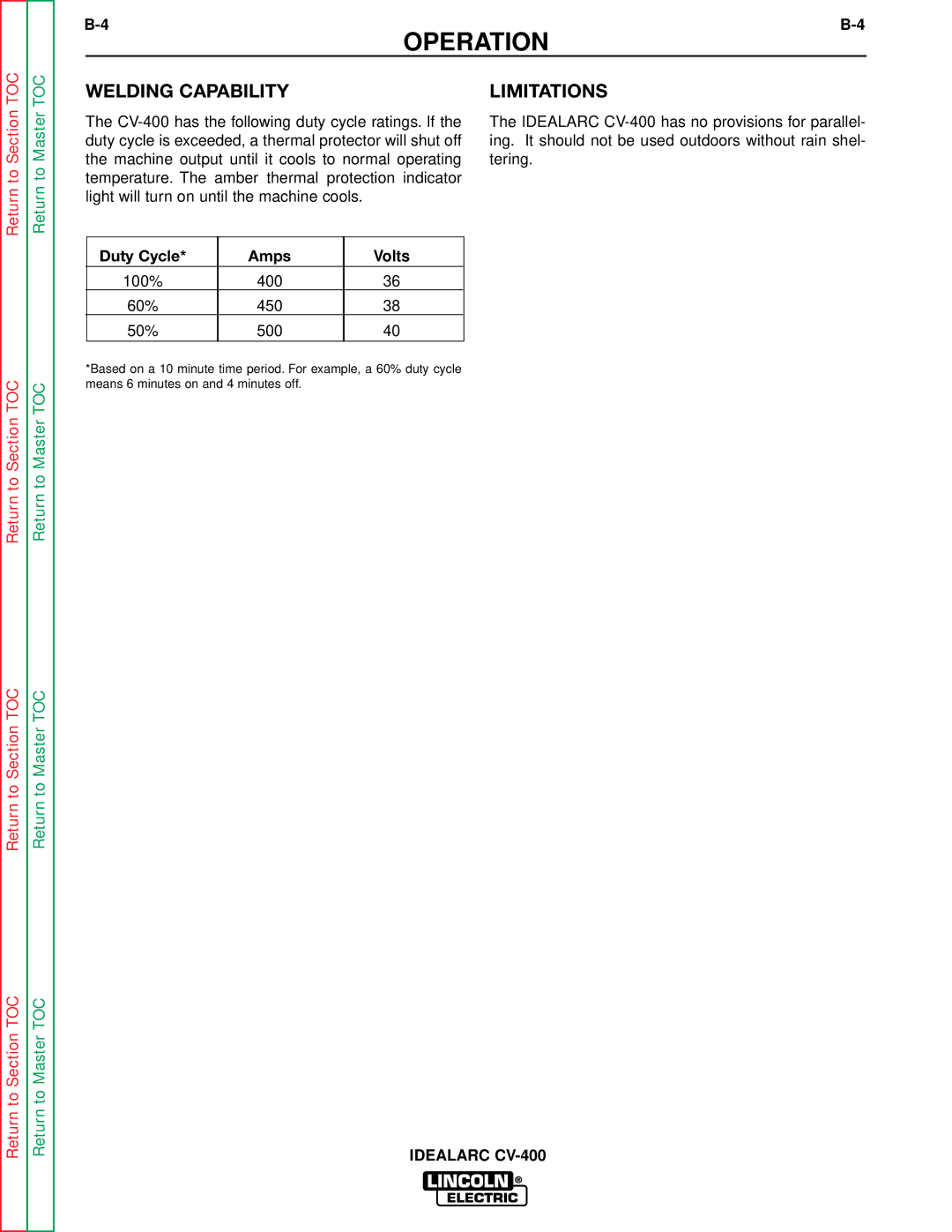 Lincoln Electric SVM136-A service manual Welding Capability, Limitations 