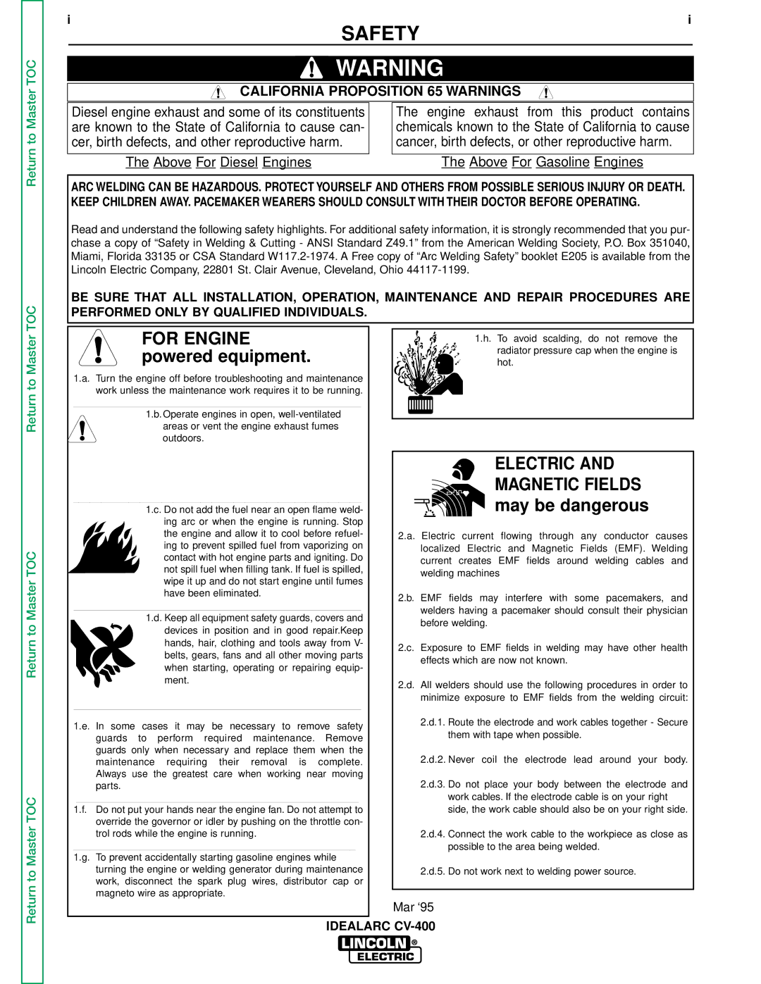 Lincoln Electric SVM136-A service manual Safety, California Proposition 65 Warnings 