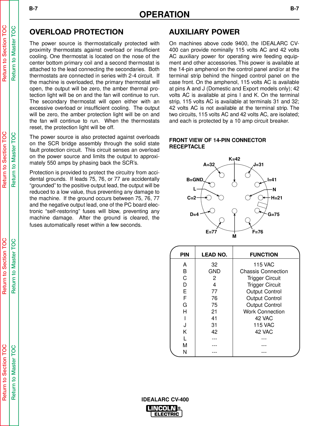 Lincoln Electric SVM136-A service manual Overload Protection, Auxiliary Power 