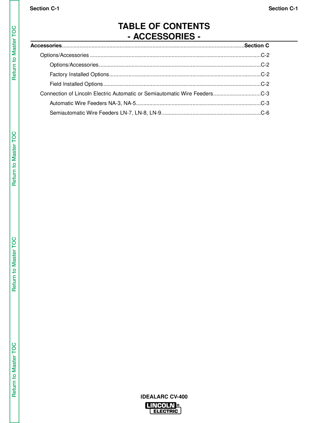 Lincoln Electric SVM136-A service manual Table of Contents Accessories 