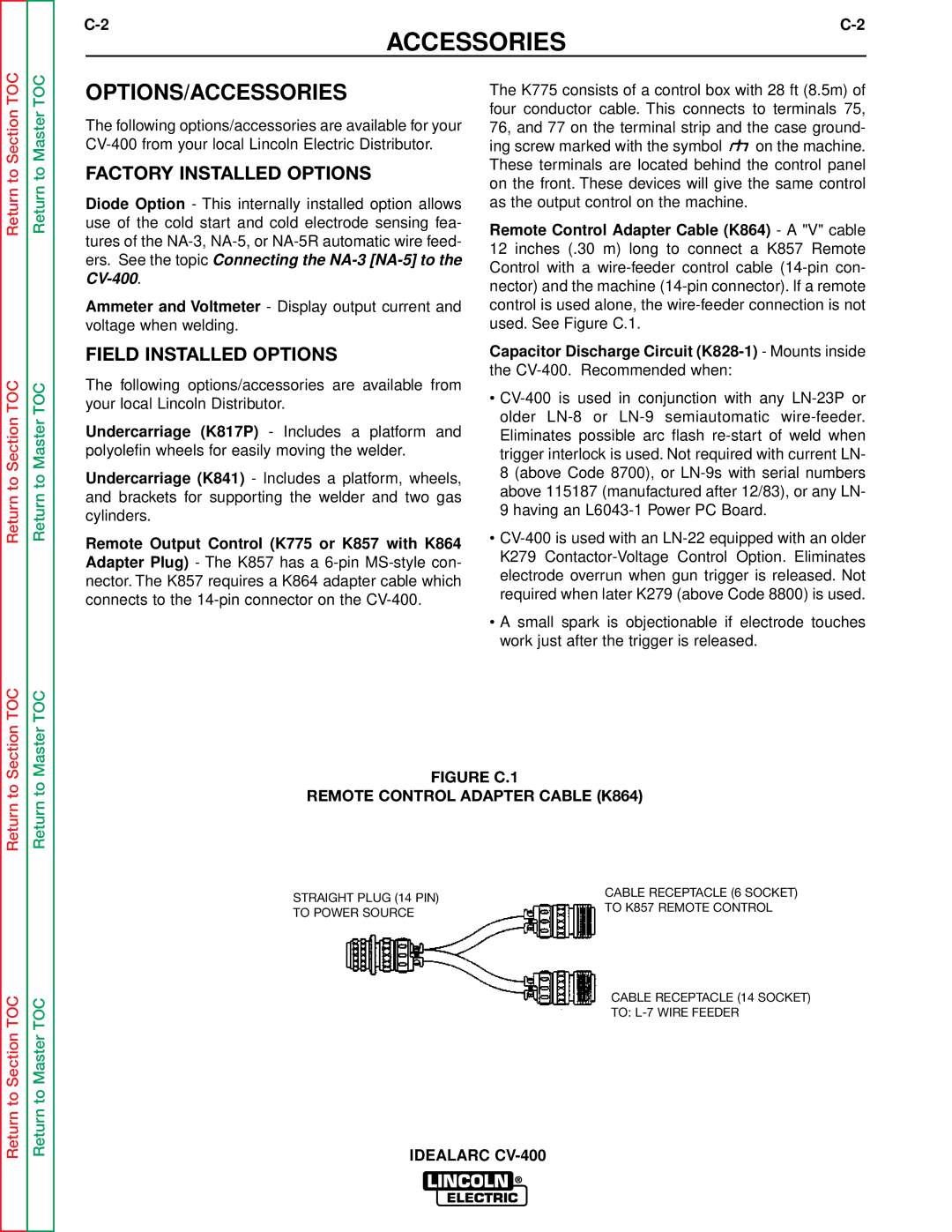 Lincoln Electric SVM136-A service manual Options/Accessories, Factory Installed Options, Field Installed Options 