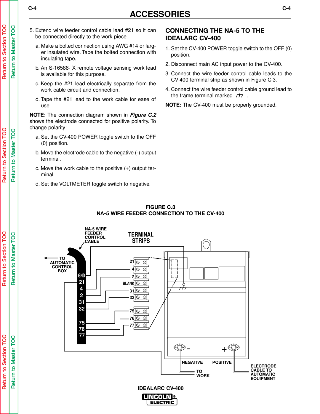 Lincoln Electric SVM136-A service manual Connecting the NA-5 to the Idealarc CV-400, Feederterminal 