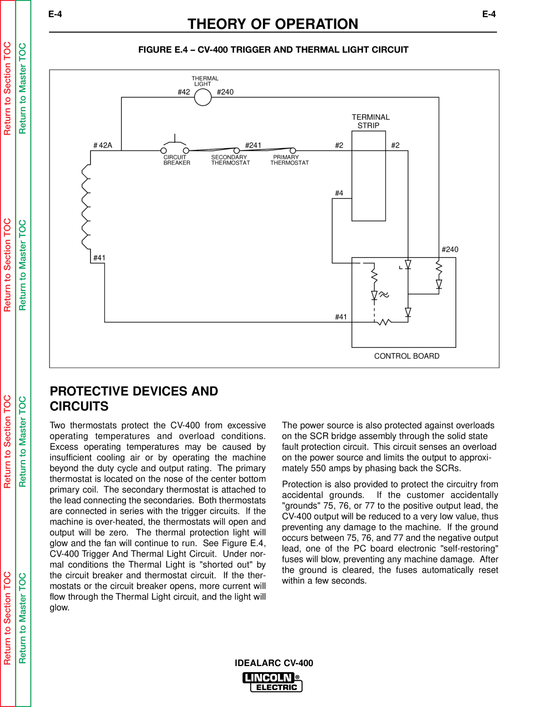 Lincoln Electric SVM136-A service manual Protective Devices Circuits, Figure E.4 CV-400 Trigger and Thermal Light Circuit 