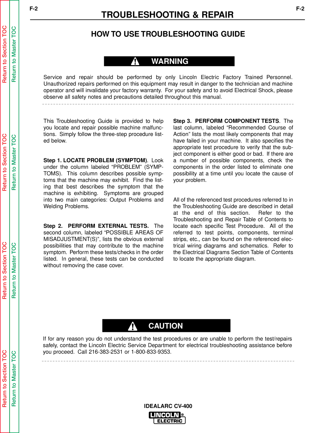 Lincoln Electric SVM136-A service manual Troubleshooting & Repair, HOW to USE Troubleshooting Guide 