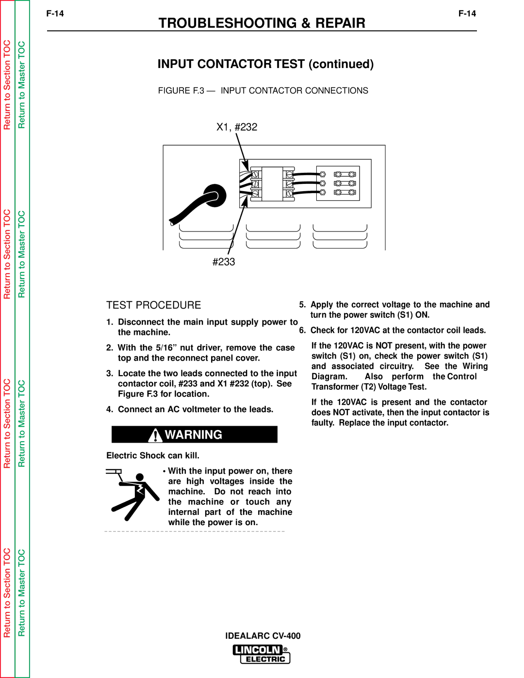 Lincoln Electric SVM136-A service manual Input Contactor Test 