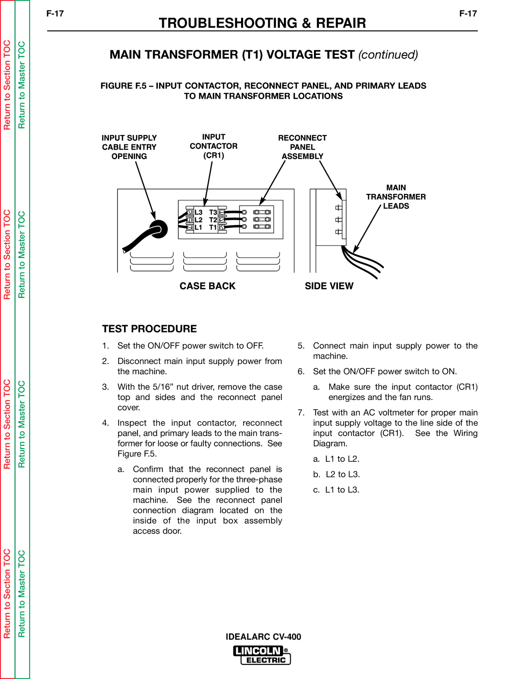 Lincoln Electric SVM136-A service manual Main Transformer T1 Voltage Test 